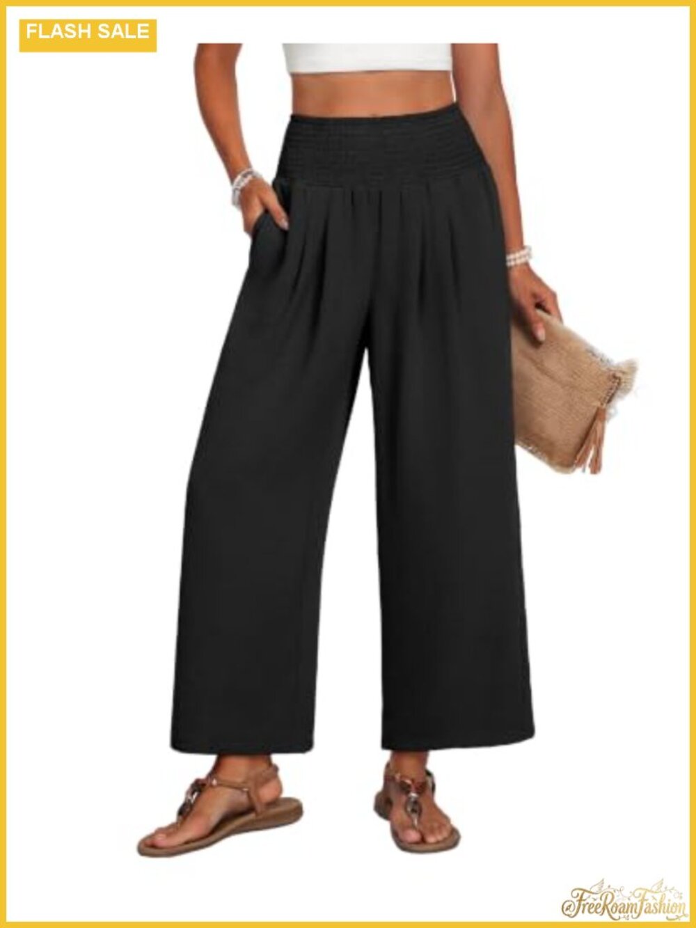Wide Leg Palazzo Trousers for Women with Pockets Flowy Summer Linen Pants